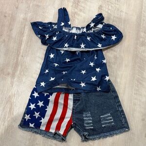 Star Print Top and Denim Shorts Set